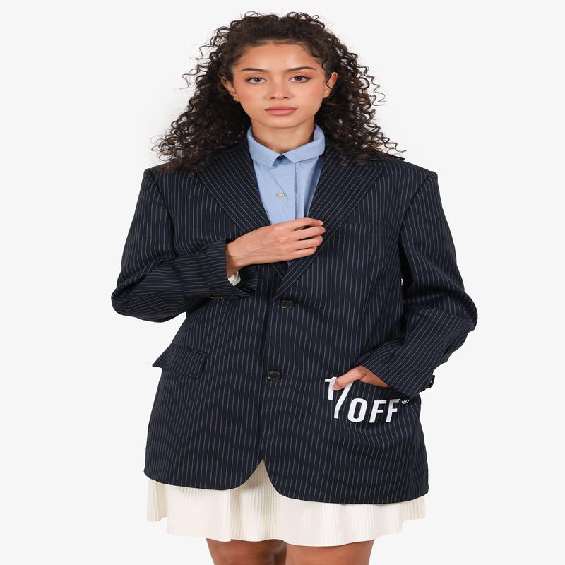 1/Off Paris(re)made Black Striped Double Blazer With Back Buttons Size L