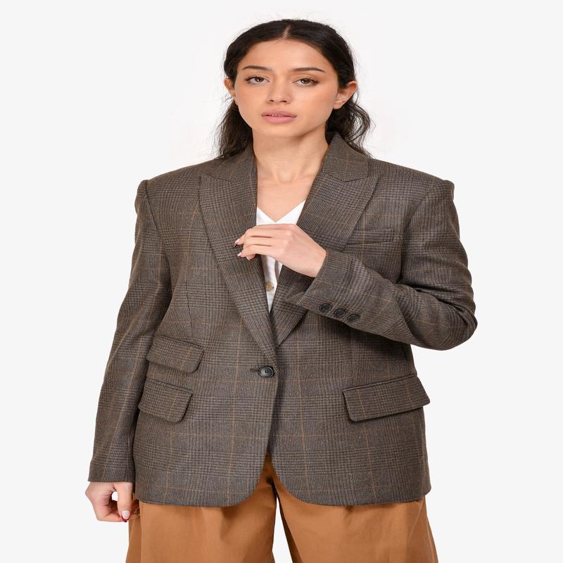 A.L.C. Brown Wool Checked Blazer Size 2