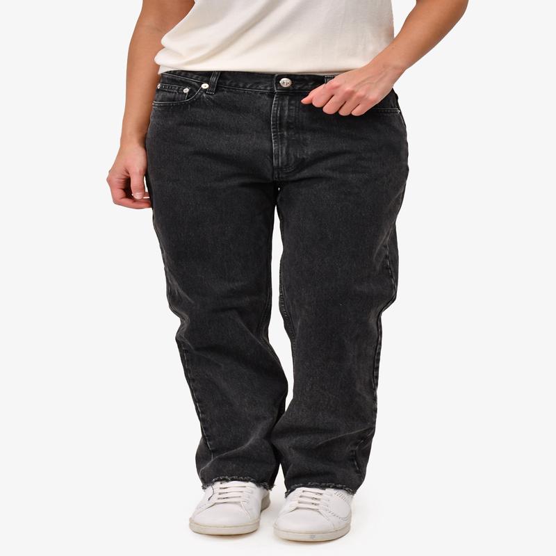 A.P.C. Black Denim Medium Wash Straight Leg Frayed Jeans Size 32