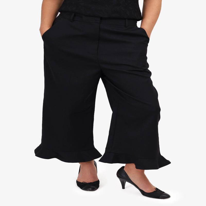 Acler Black Wool Blend Ruffle Hem \'Penrith\' Pants Size 6 with Tags