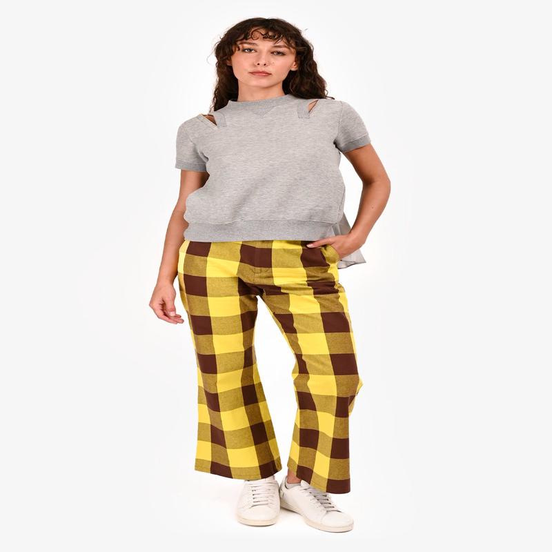 Acne Studio Yellow/Brown Check Mini Flare Legged Pants Size XS