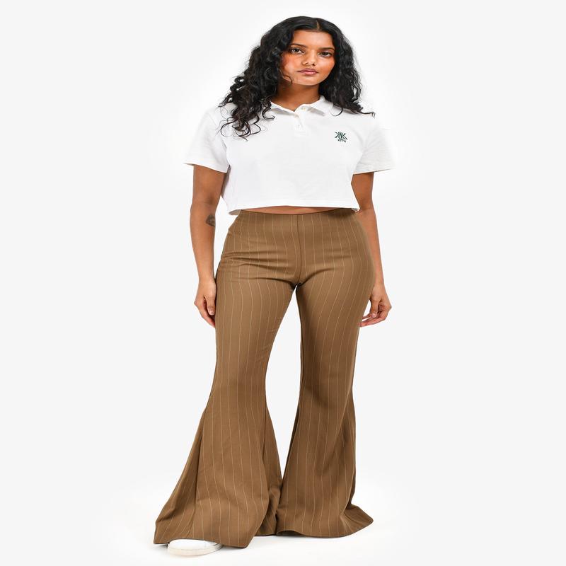 Acne Studios Brown Pinstriped Bell Bottom Trousers Size 34