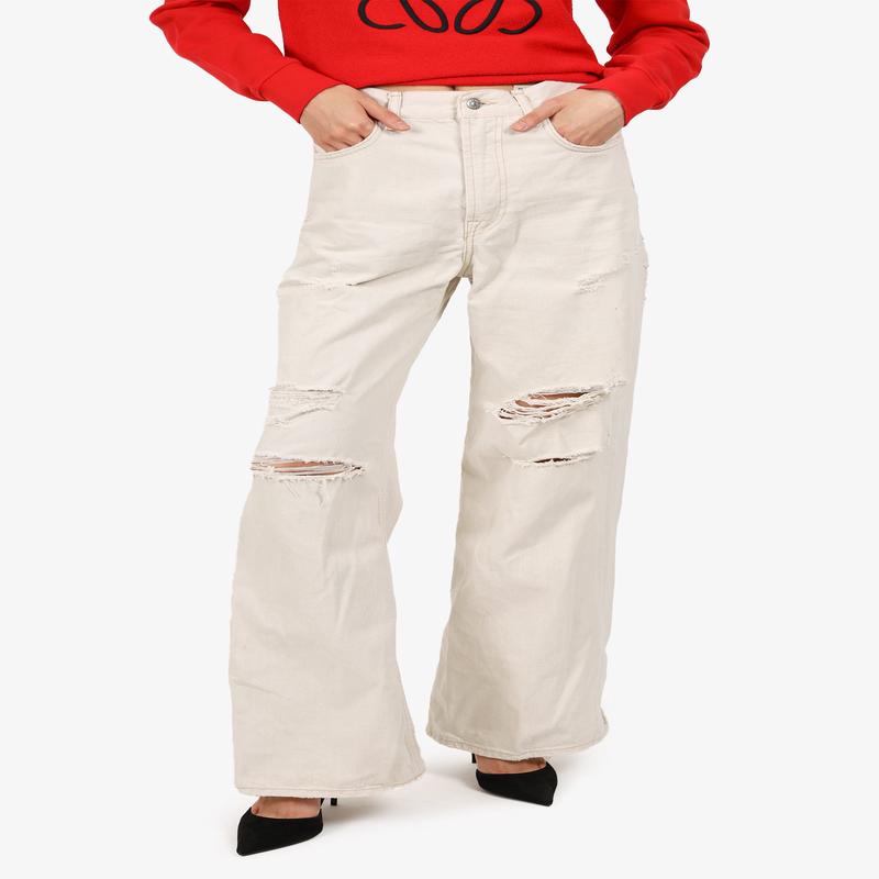 Acne Studios Cream Ripped Wide Leg Jeans Size 25