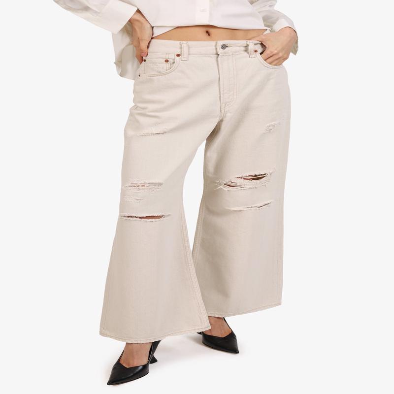 Acne Studios White Denim Distressed Wide Leg Jeans Size 27/28