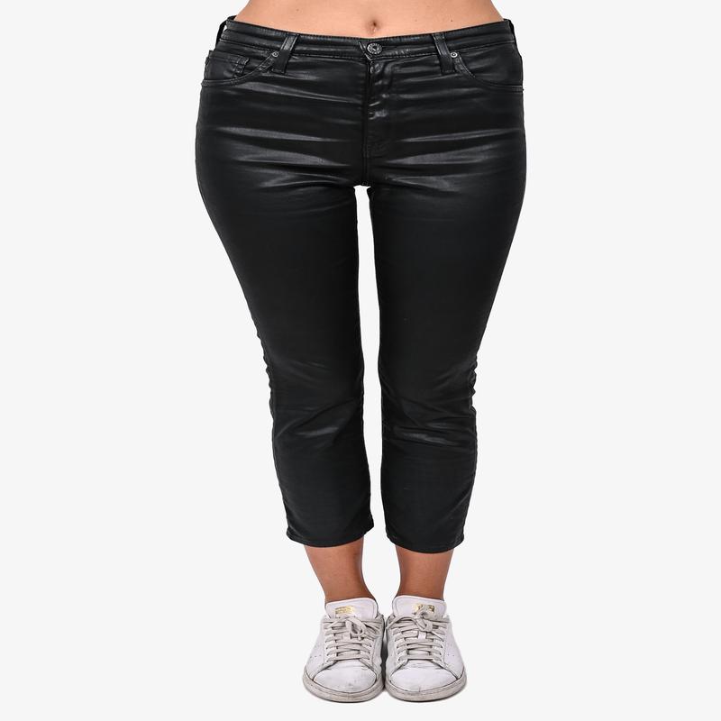AG Black Coated Denim Isabelle High Rise Straight Crop Skinny Jeans Size 28