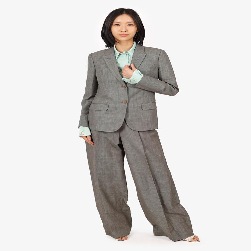 Agnona Grey Wool/Linen Single Breasted Blazer + Wide Leg Trousers Size 44