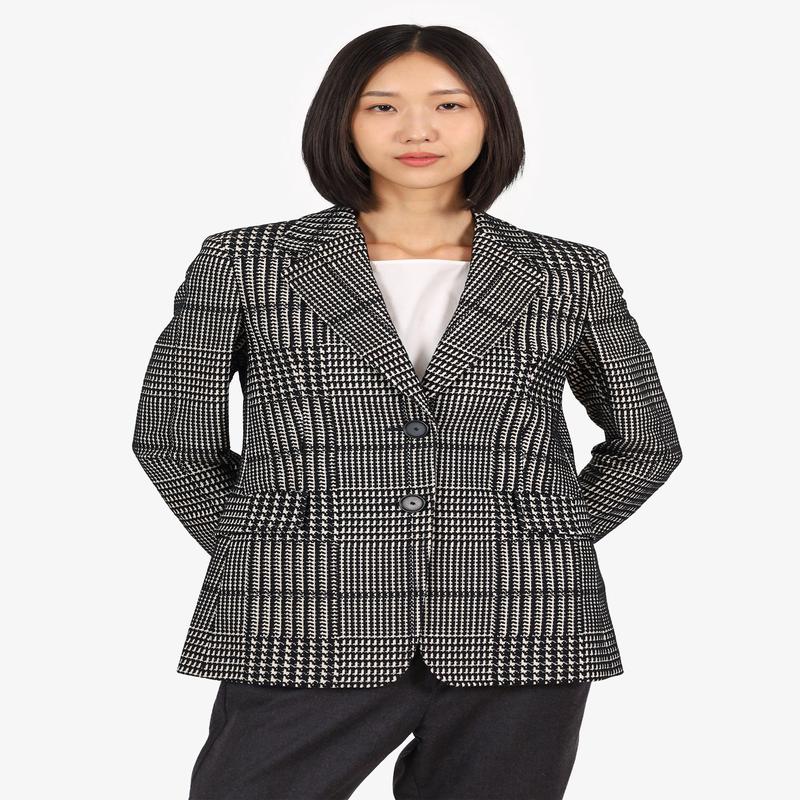 Akris Black/White Wool Tweed Single Breasted Blazer Size 6