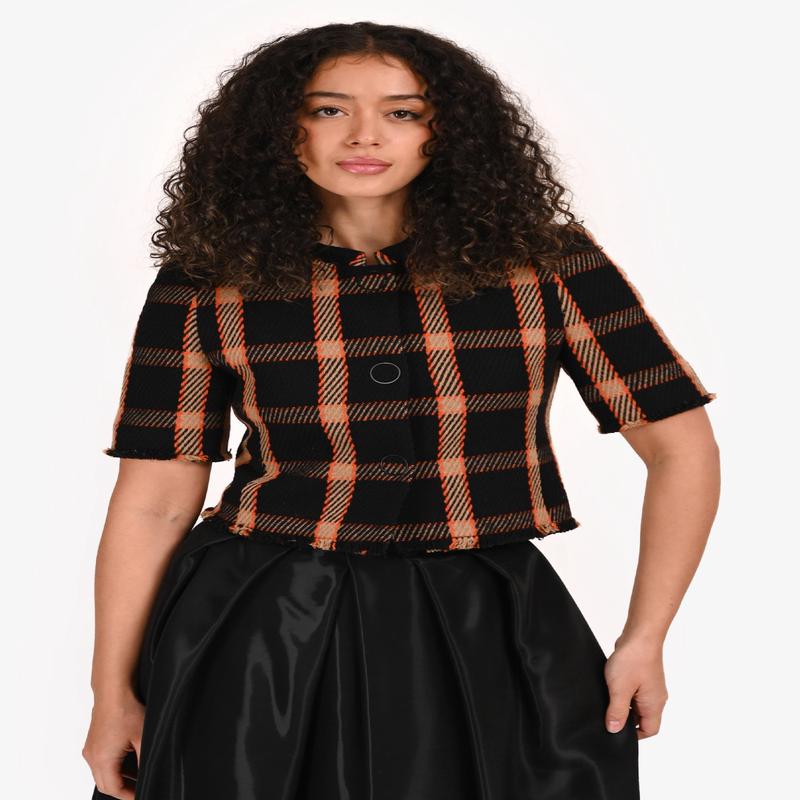 Akris Punto Black/Orange Short Sleeves Cropped Blazer Size 4