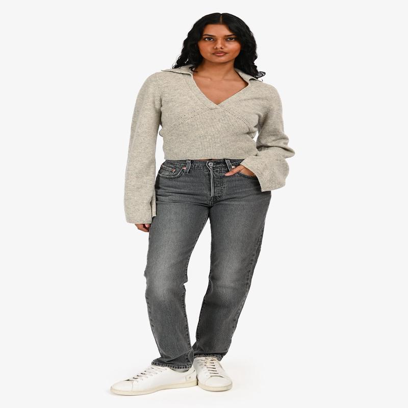 Levis Grey Denim \'501 Original\' Straight Jeans Size 25