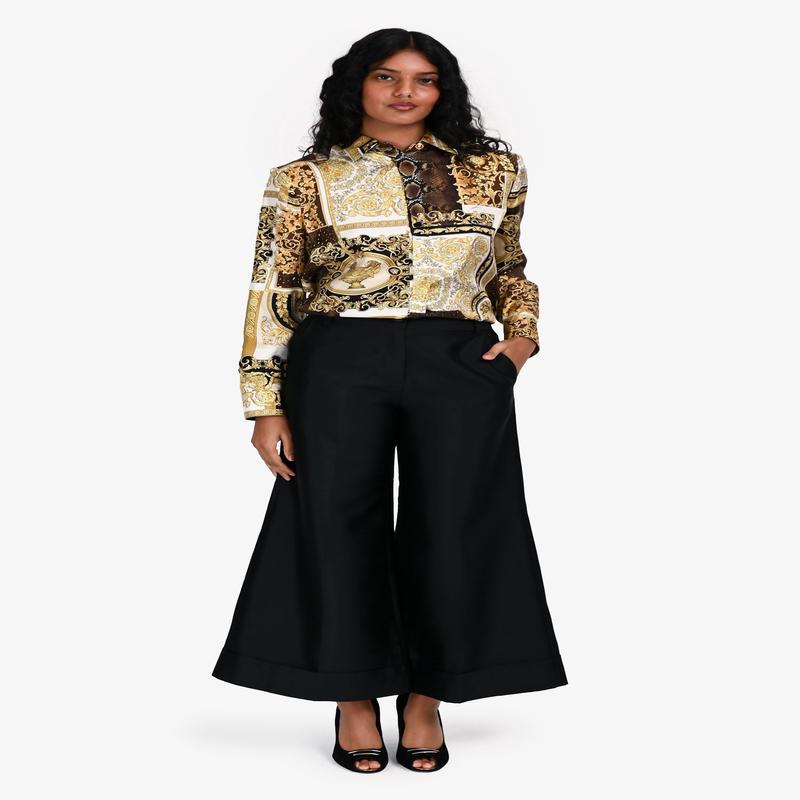 LILYSILK Black Wide Leg Cuffed Pants Size 2