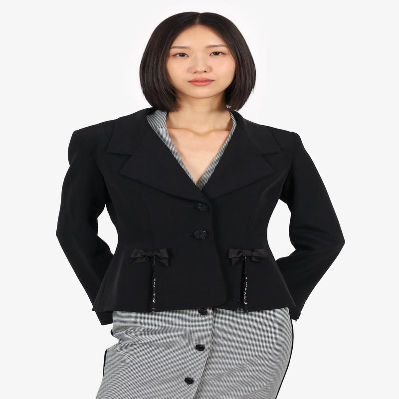 Louis Feraud Black Silk Single Breasted Bow Detail Blazer Size 6